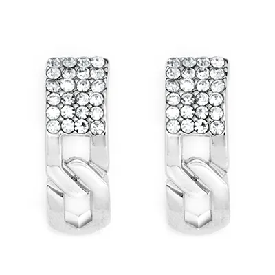 Silver link huggie earrings