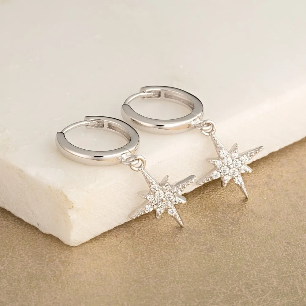 Starburst Hoop Earrings - Silver - SPEDSS41-PV