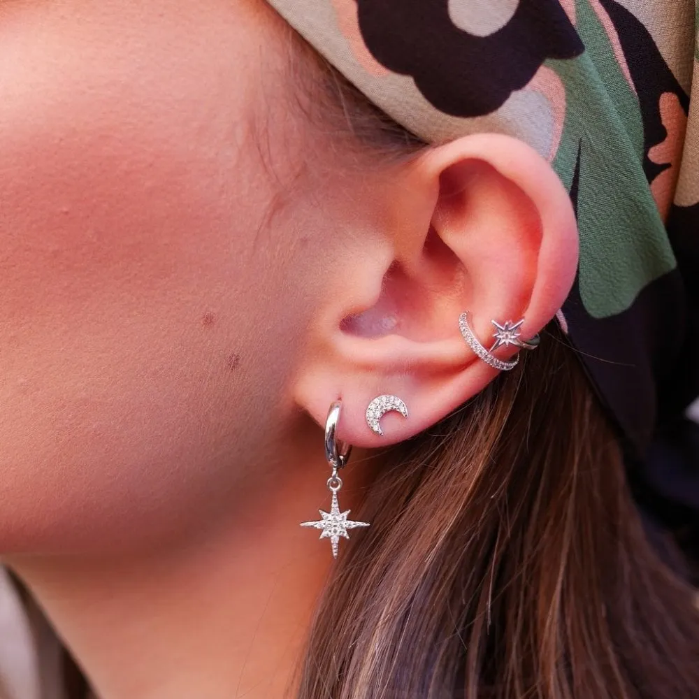 Starburst Hoop Earrings - Silver - SPEDSS41-PV