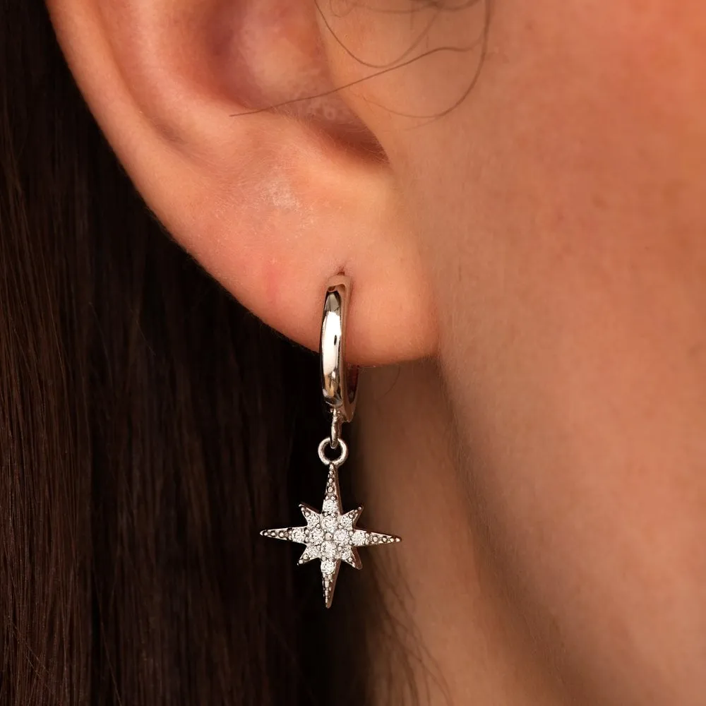 Starburst Hoop Earrings - Silver - SPEDSS41-PV