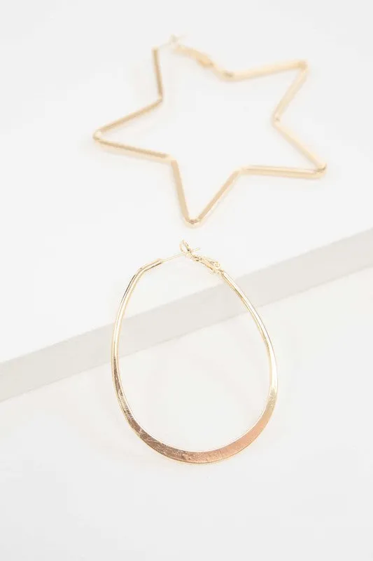 Stylish Star and Oval Fashion Dangle Hoop Earrings