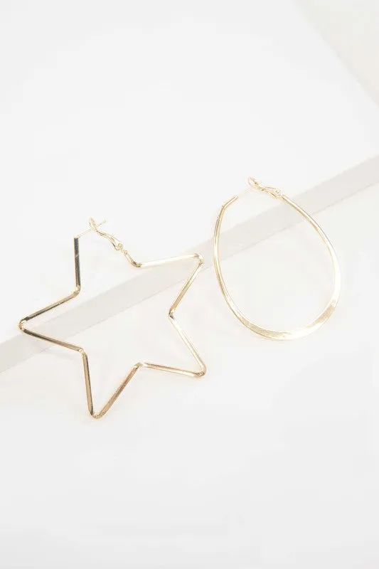 Stylish Star and Oval Fashion Dangle Hoop Earrings