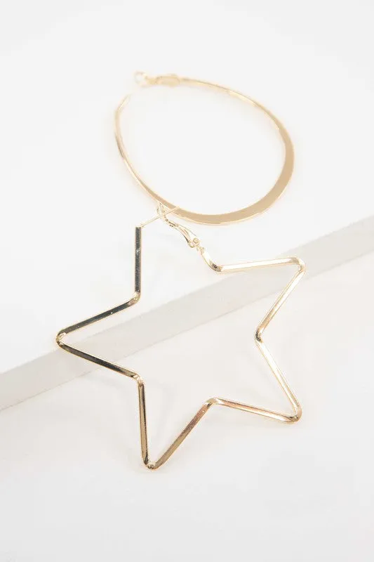 Stylish Star and Oval Fashion Dangle Hoop Earrings