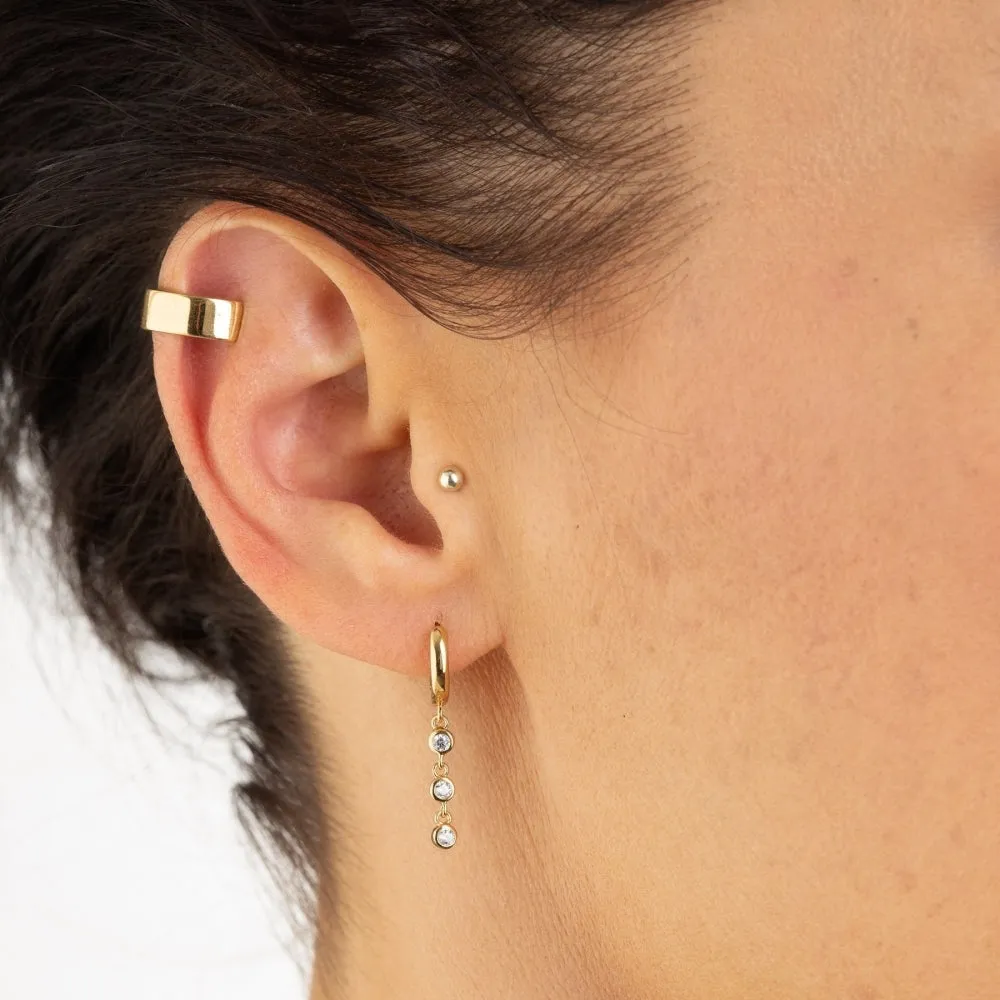 Triple Drop Sparkle Huggie Hoop Earrings - Silver - SPESSS147