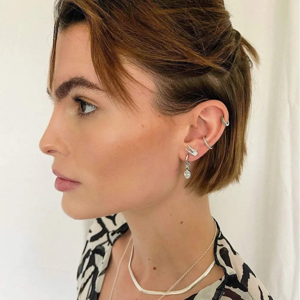 Triple Drop Sparkle Huggie Hoop Earrings - Silver - SPESSS147