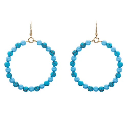 Woman Fashion Linear Drop Earrings Turquoise Stone Blue