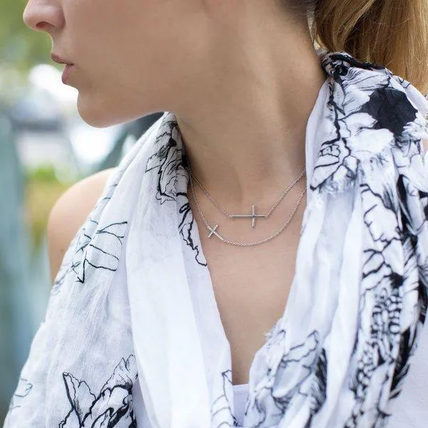 Women's Sterling Silver Sideways Cross Necklace